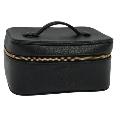 CHANEL Vanity Cosmetic Pouch Caviar Skin Black Gold CC 113790