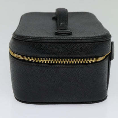CHANEL Vanity Cosmetic Pouch Caviar Skin Black Gold CC 113790