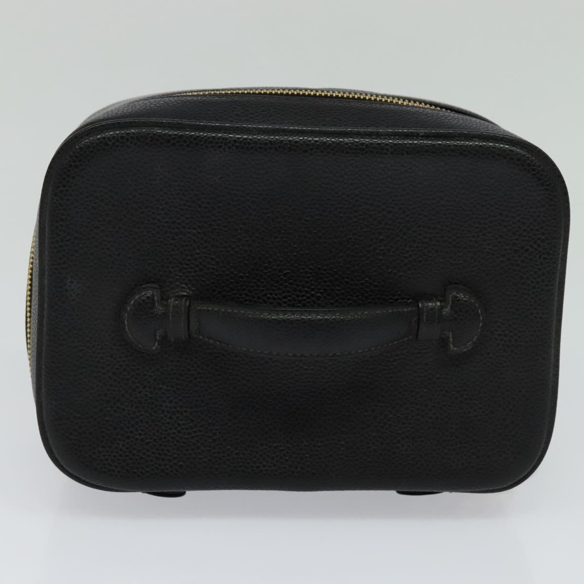 CHANEL Vanity Cosmetic Pouch Caviar Skin Black Gold CC 113790
