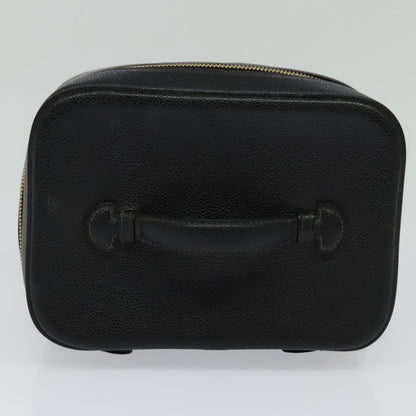 CHANEL Vanity Cosmetic Pouch Caviar Skin Black Gold CC 113790