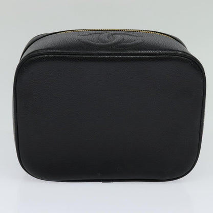 CHANEL Vanity Cosmetic Pouch Caviar Skin Black Gold CC 113790