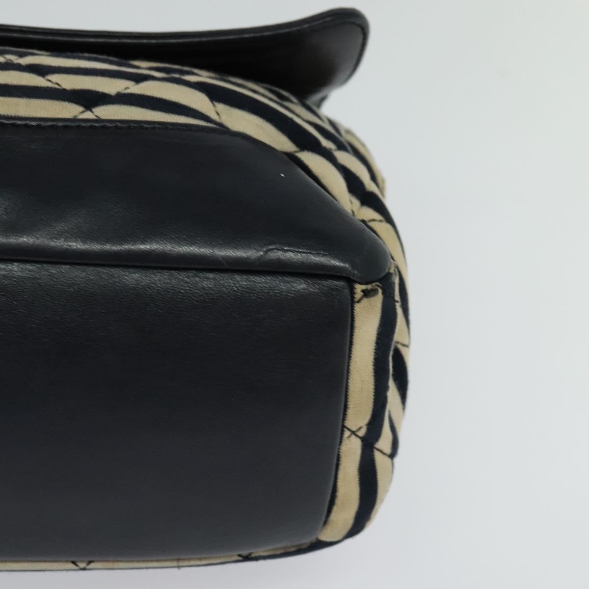 CHANEL Matelasse Chain Shoulder Bag Cotton Navy CC 113826