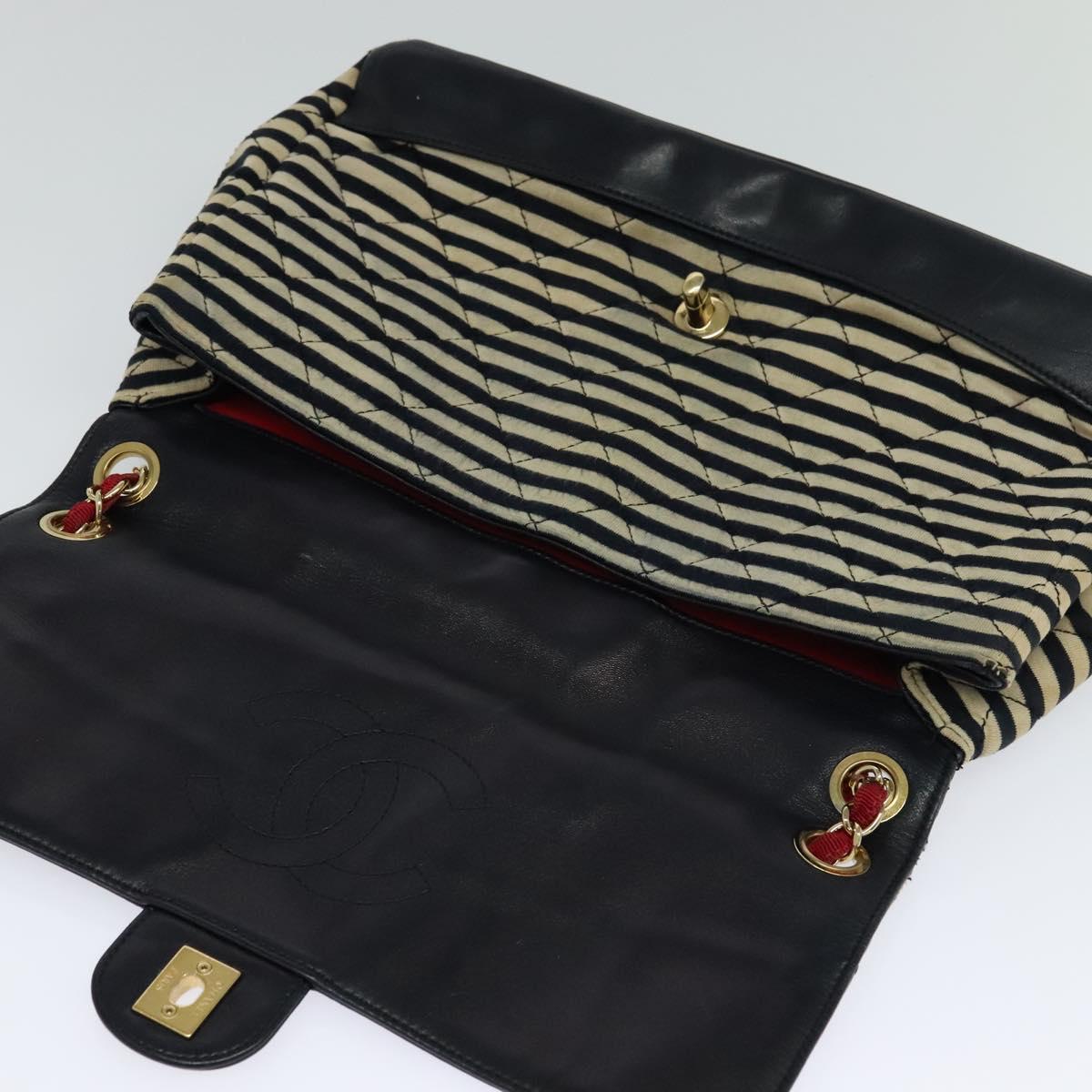 CHANEL Matelasse Chain Shoulder Bag Cotton Navy CC 113826