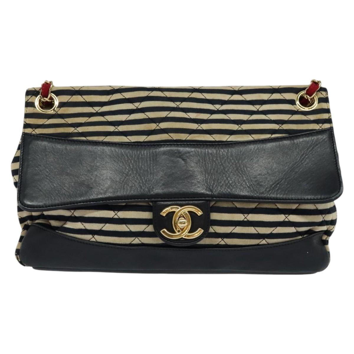 CHANEL Matelasse Chain Shoulder Bag Cotton Navy CC 113826