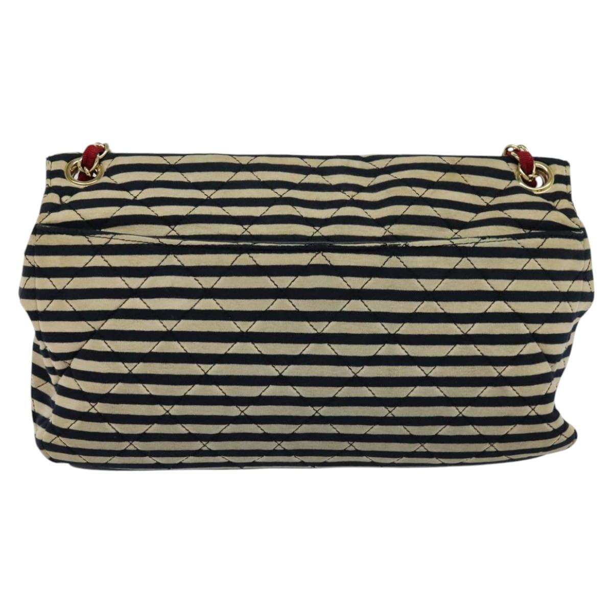 CHANEL Matelasse Chain Shoulder Bag Cotton Navy CC 113826