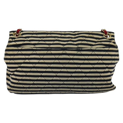 CHANEL Matelasse Chain Shoulder Bag Cotton Navy CC 113826