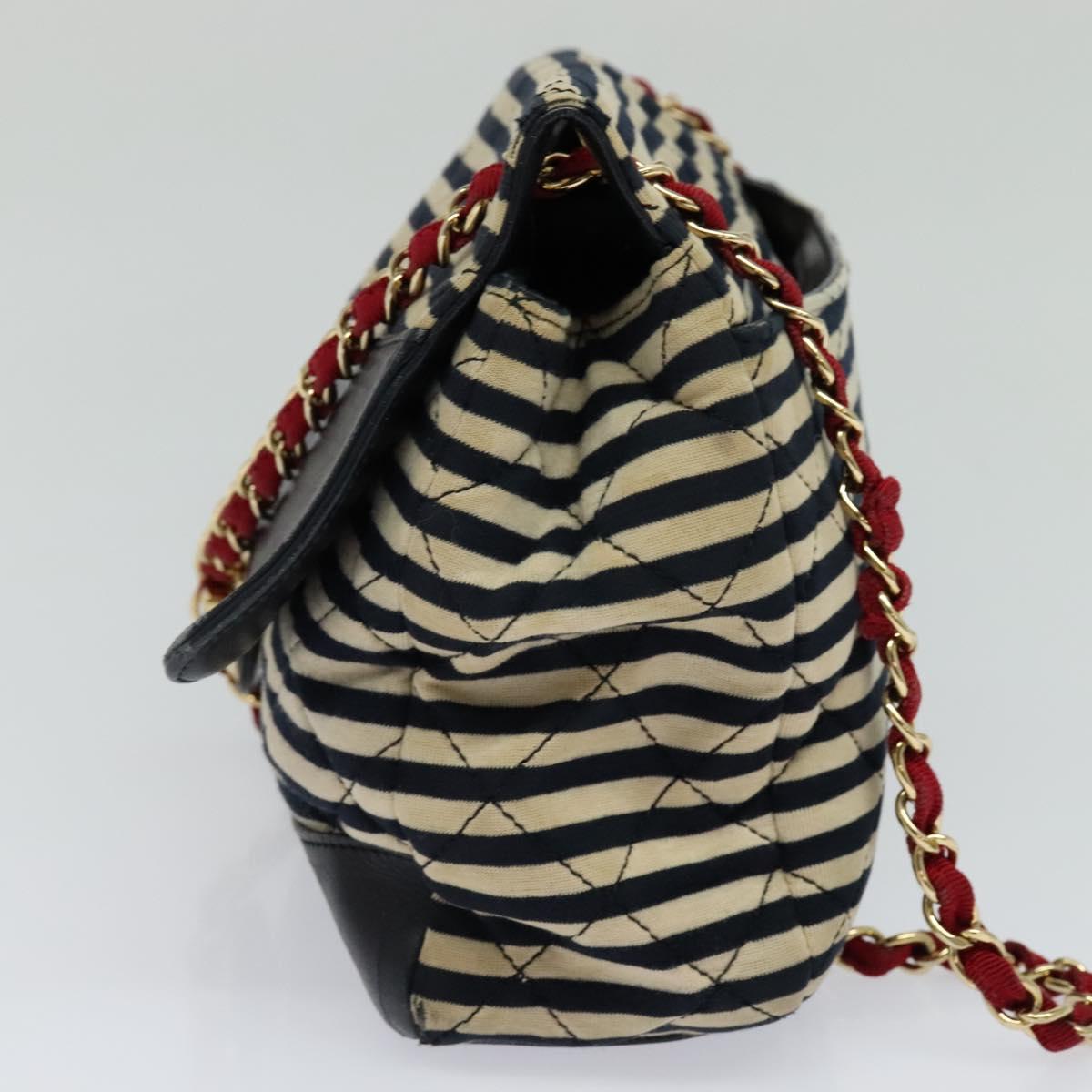 CHANEL Matelasse Chain Shoulder Bag Cotton Navy CC 113826
