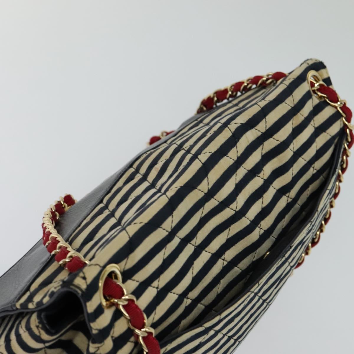 CHANEL Matelasse Chain Shoulder Bag Cotton Navy CC 113826