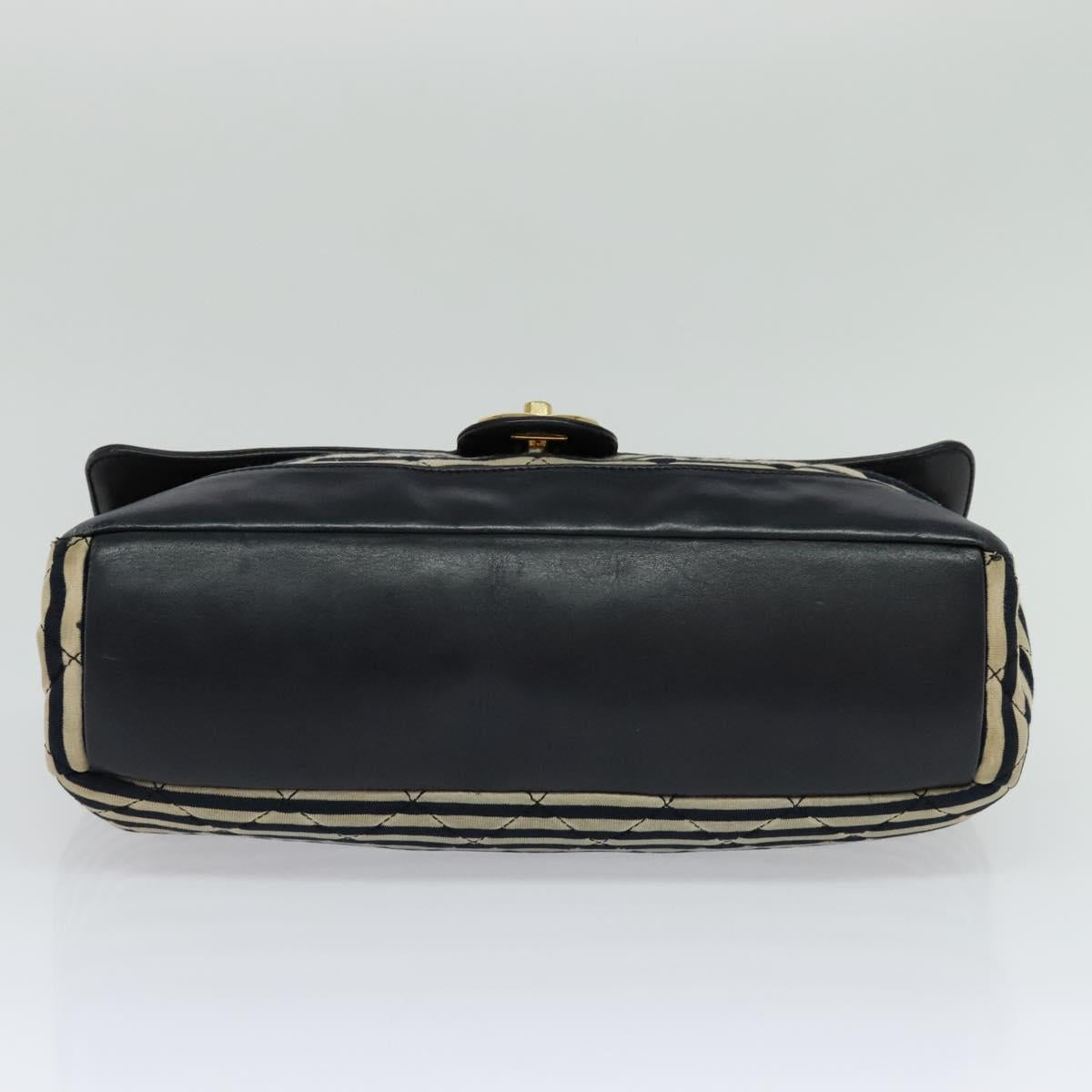 CHANEL Matelasse Chain Shoulder Bag Cotton Navy CC 113826