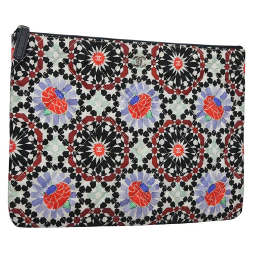 CHANEL Clutch Bag Cotton White CC 113828A
