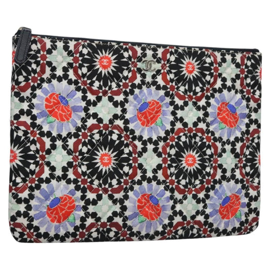 CHANEL Clutch Bag Cotton White CC 113828A