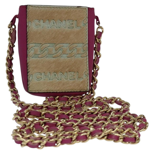 CHANEL Chain Cigarette Case Leather Pink CC 113829