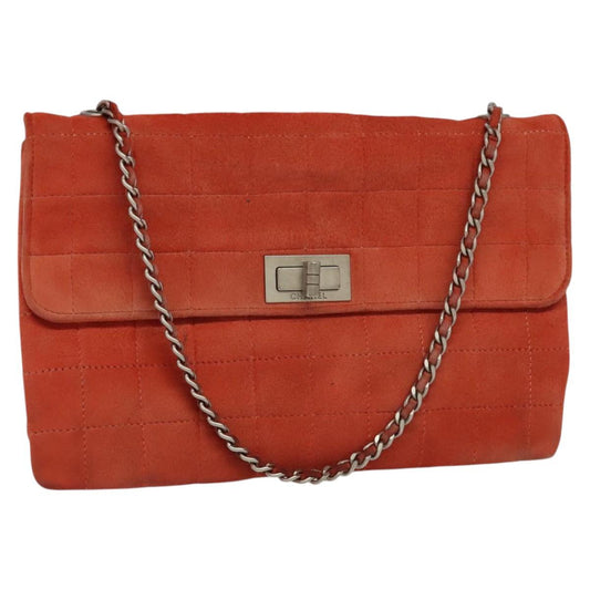 CHANEL Choco Bar Chain Shoulder Bag Suede Red CC 113865