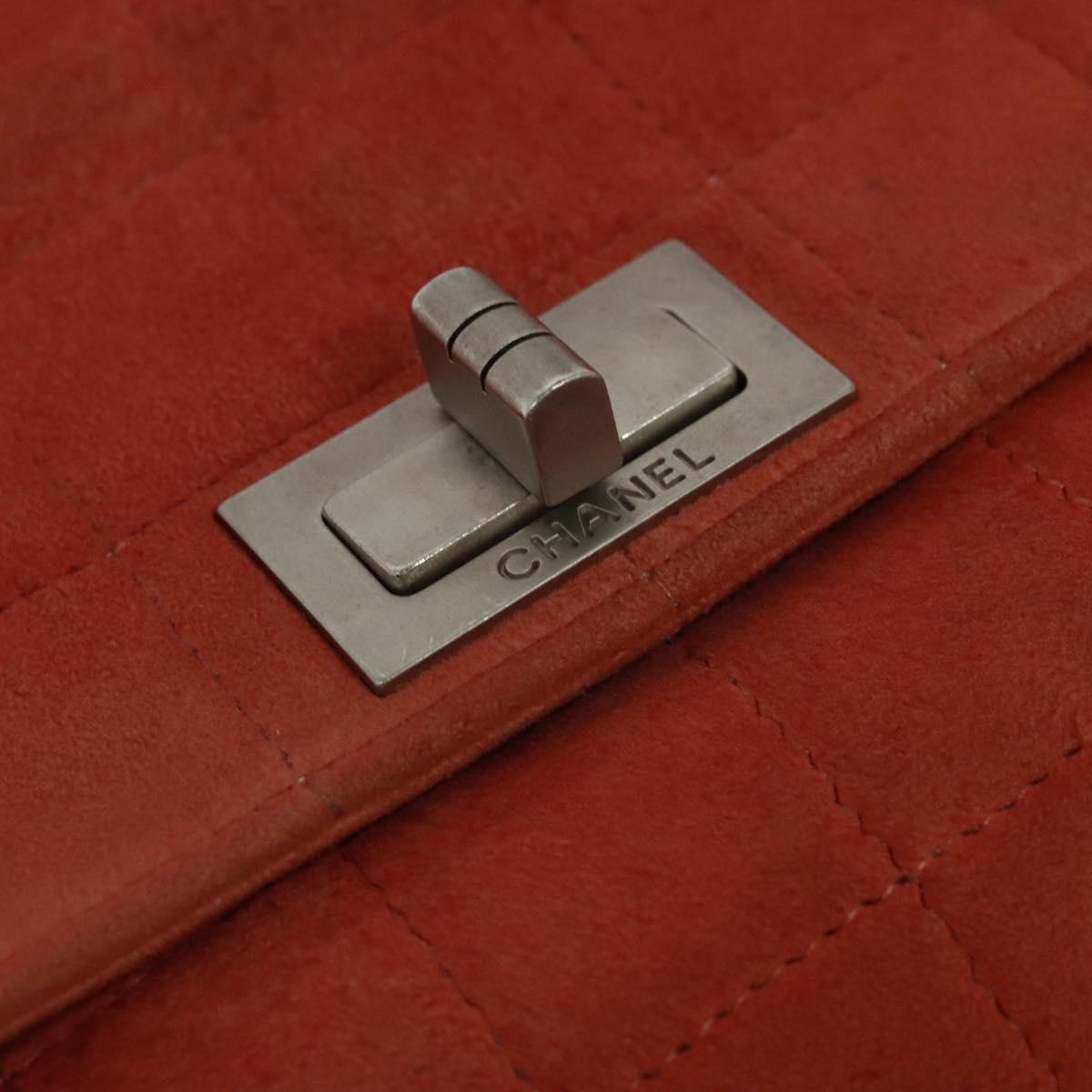 CHANEL Choco Bar Chain Shoulder Bag Suede Red CC 113865