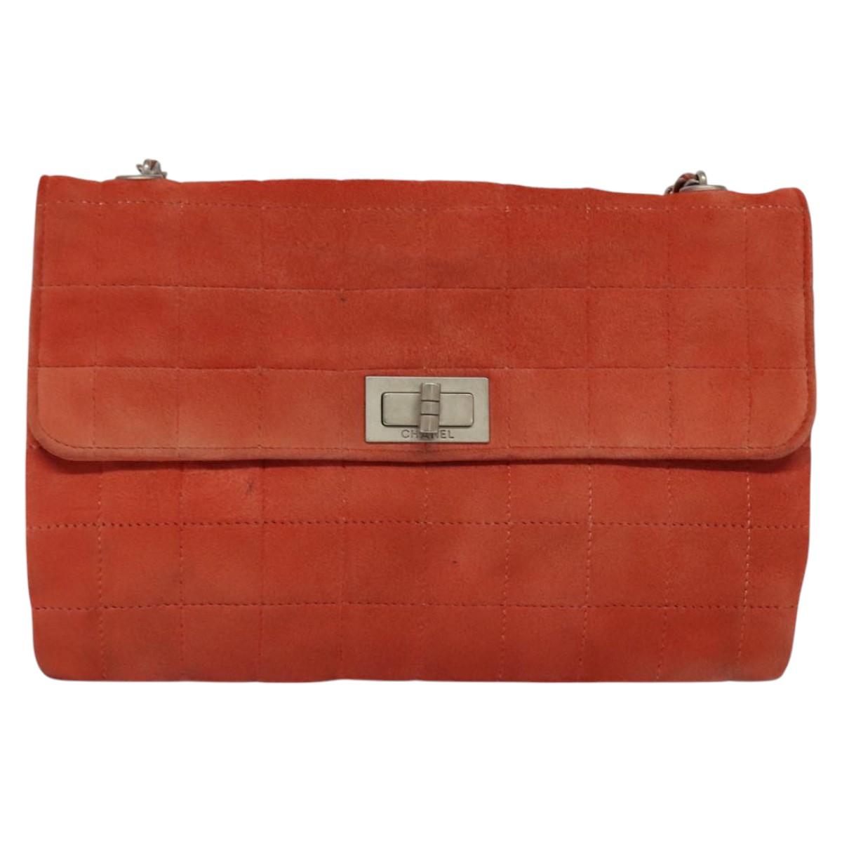 CHANEL Choco Bar Chain Shoulder Bag Suede Red CC 113865