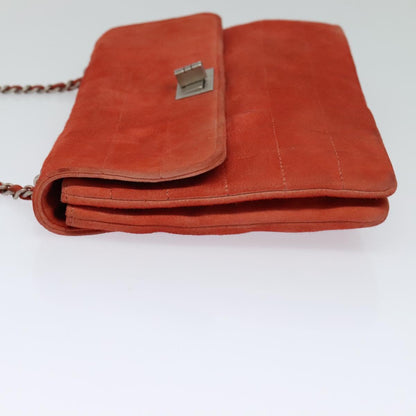 CHANEL Choco Bar Chain Shoulder Bag Suede Red CC 113865