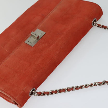 CHANEL Choco Bar Chain Shoulder Bag Suede Red CC 113865