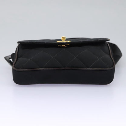 CHANEL Matelasse Waist Bag Satin Black Gold CC 113903