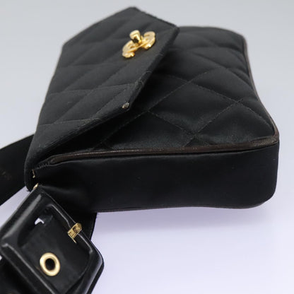 CHANEL Matelasse Waist Bag Satin Black Gold CC 113903
