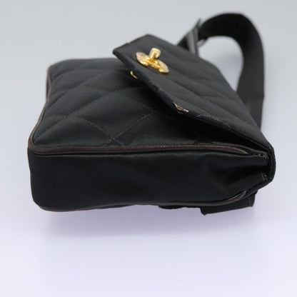 CHANEL Matelasse Waist Bag Satin Black Gold CC 113903