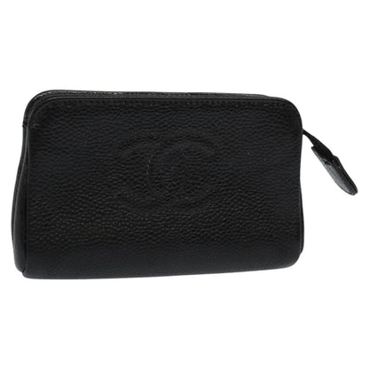 CHANEL COCO Mark Pouch Caviar Skin Black Gold CC 114009