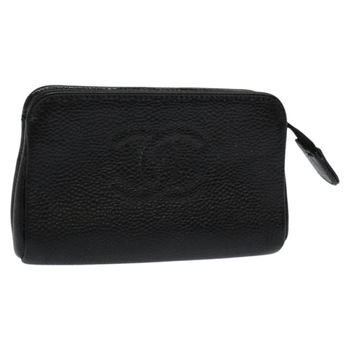 CHANEL COCO Mark Pouch Caviar Skin Black Gold CC 114009