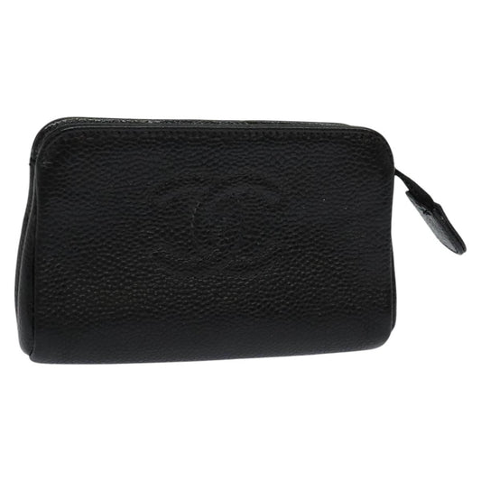 CHANEL COCO Mark Pouch Caviar Skin Black Gold CC 114009