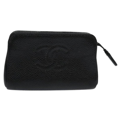 CHANEL COCO Mark Pouch Caviar Skin Black Gold CC 114009