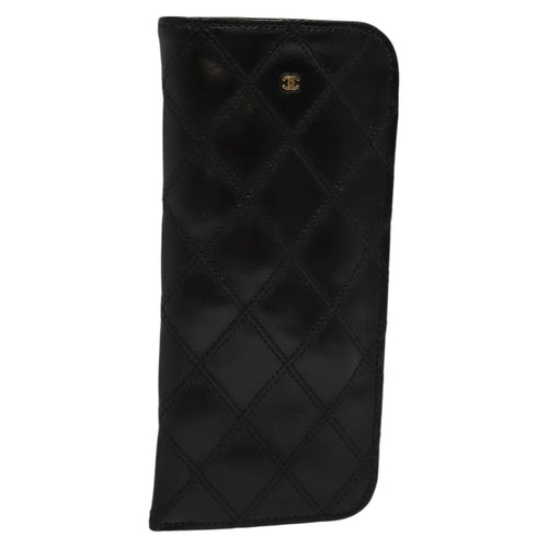 CHANEL Bicolore COCO Mark Glasses Case Lamb Skin Black CC 114024