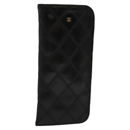 CHANEL Bicolore COCO Mark Glasses Case Lamb Skin Black CC 114024