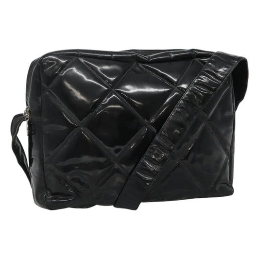 CHANEL Matelasse Shoulder Bag Patent leather Black Gold CC 114045