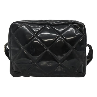 CHANEL Matelasse Shoulder Bag Patent leather Black Gold CC 114045