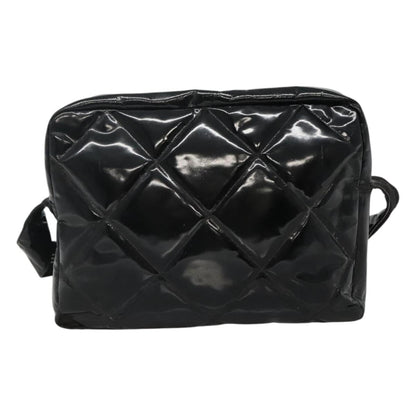 CHANEL Matelasse Shoulder Bag Patent leather Black Gold CC 114045
