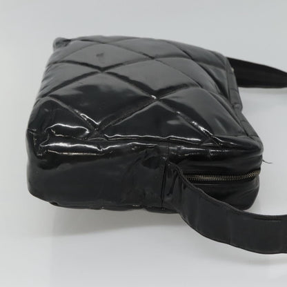 CHANEL Matelasse Shoulder Bag Patent leather Black Gold CC 114045