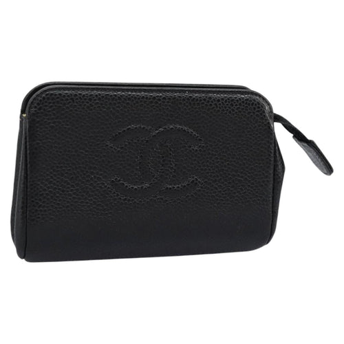 CHANEL Pouch Caviar Skin Black CC 114196