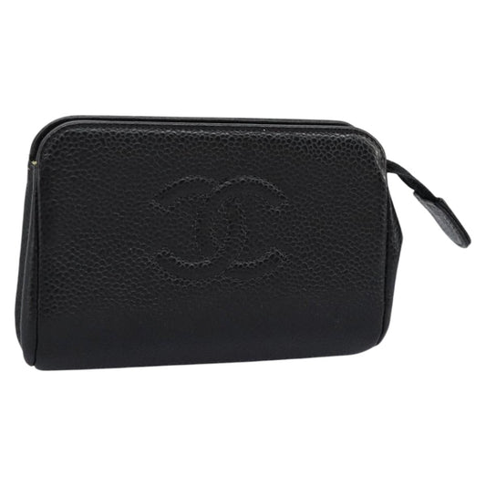 CHANEL Pouch Caviar Skin Black CC 114196
