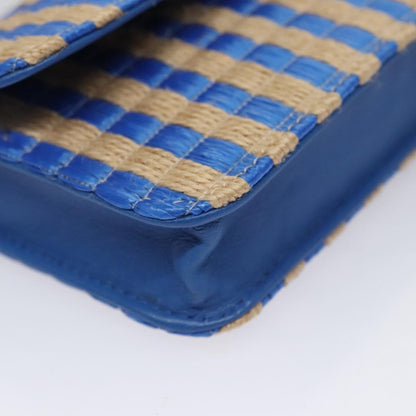 CHANEL Chain Shoulder Bag Raffia Blue CC 115347A