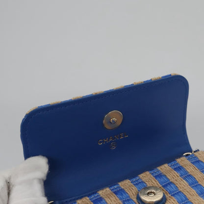 CHANEL Chain Shoulder Bag Raffia Blue CC 115347A