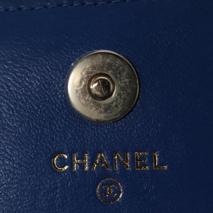 CHANEL Chain Shoulder Bag Raffia Blue CC 115347A