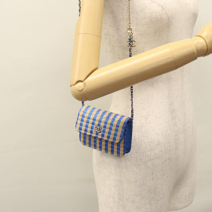 CHANEL Chain Shoulder Bag Raffia Blue CC 115347A