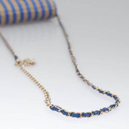 CHANEL Chain Shoulder Bag Raffia Blue CC 115347A