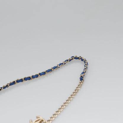 CHANEL Chain Shoulder Bag Raffia Blue CC 115347A