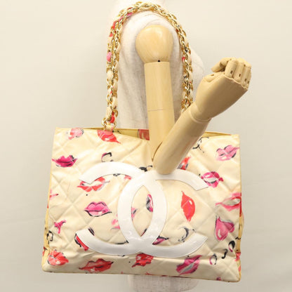 CHANEL Matelasse Chain Lip Tote Bag Enamel Beige CC 115470A