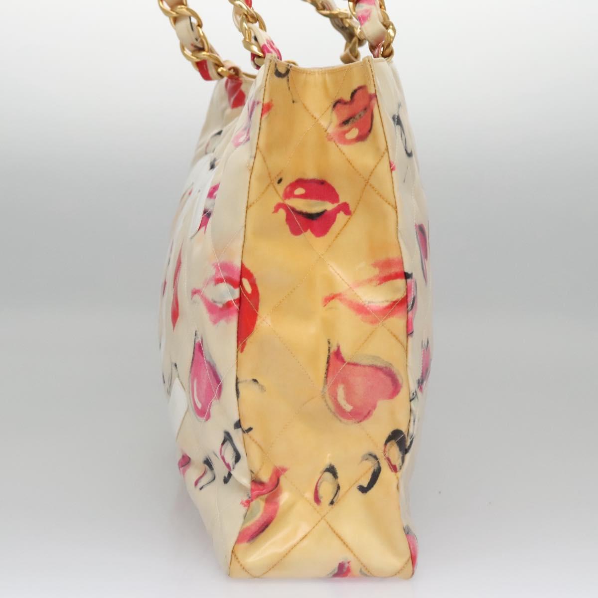 CHANEL Matelasse Chain Lip Tote Bag Enamel Beige CC 115470A
