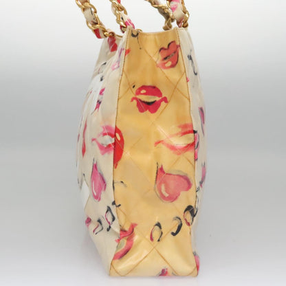 CHANEL Matelasse Chain Lip Tote Bag Enamel Beige CC 115470A