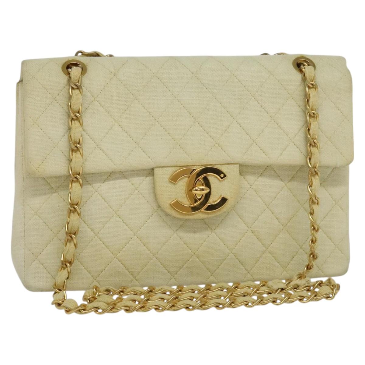 CHANEL Matelasse 35 Chain Shoulder Bag Canvas Beige CC 115471A