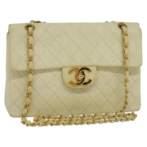 CHANEL Matelasse 35 Chain Shoulder Bag Canvas Beige CC 115471A