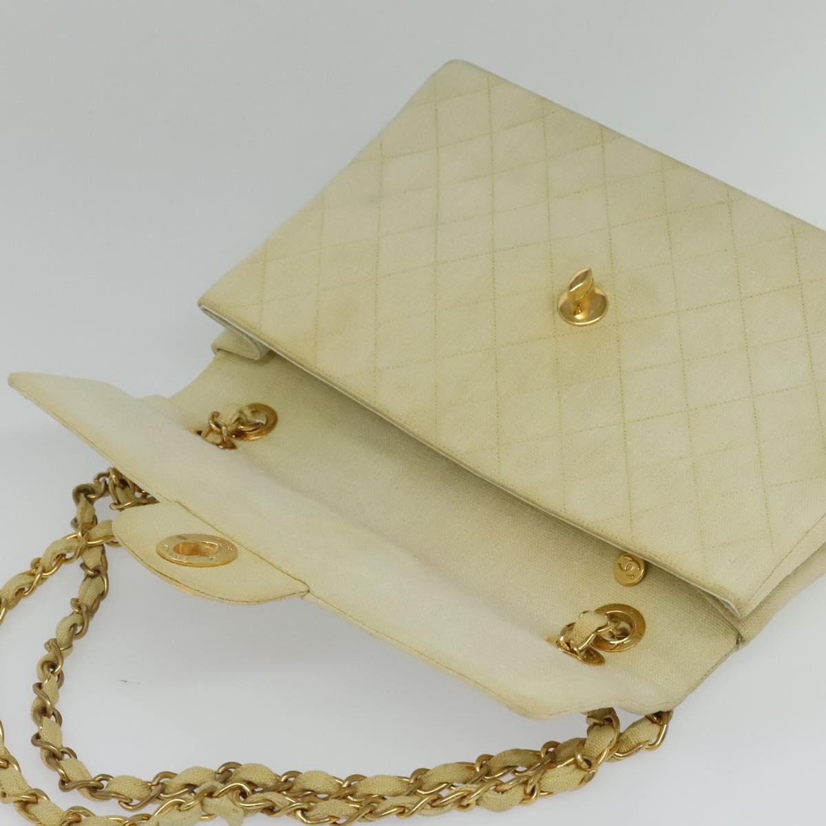 CHANEL Matelasse 35 Chain Shoulder Bag Canvas Beige CC 115471A