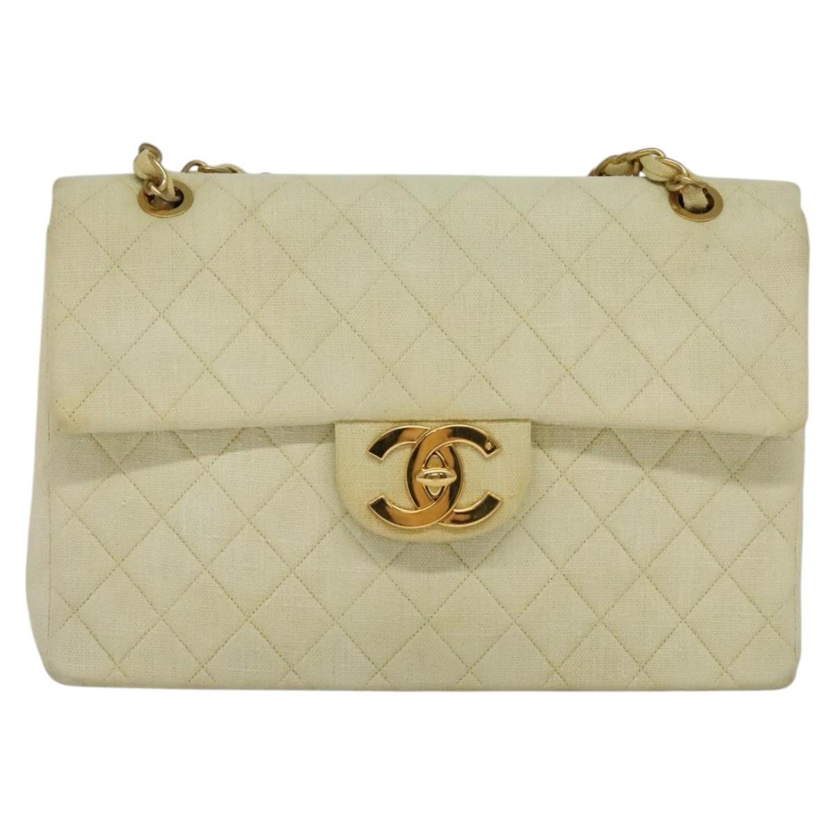 CHANEL Matelasse 35 Chain Shoulder Bag Canvas Beige CC 115471A