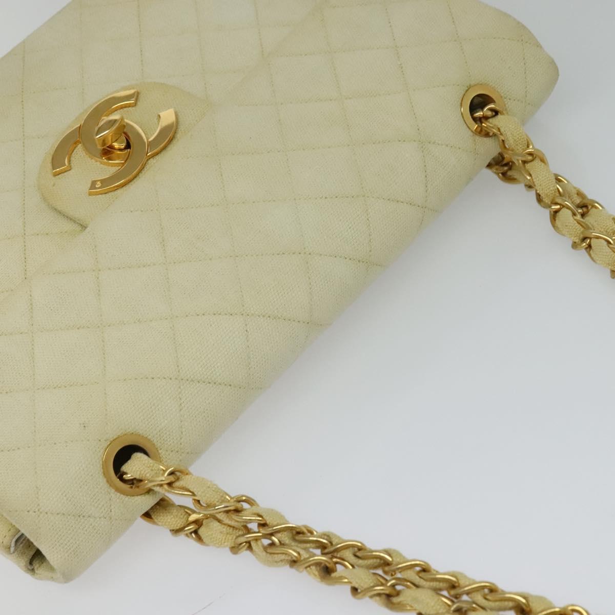 CHANEL Matelasse 35 Chain Shoulder Bag Canvas Beige CC 115471A
